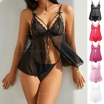 2026 Hot Sale Romantic Wire Free Bra Hollow Out Lingerie Set Pink Women Lace Bra And Panties Underwear Set
