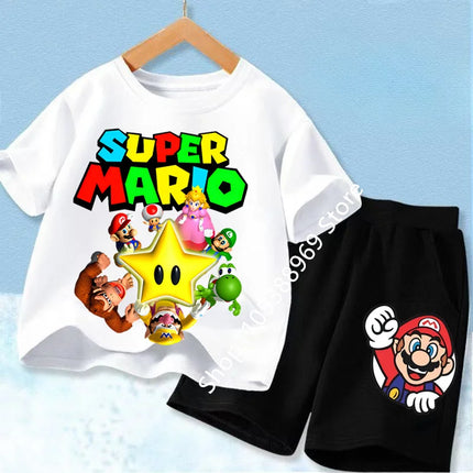 Super Marios Printed Kids Tracksuit Set Short Sleeve T Shirt & Loose Shorts 2PCS Casual Outfit For Boys And Girls Age 3-12