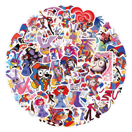 50pcs Cartoon Magic Digital Circus Decoration Handbooks Stationery Water Cups Computer Waterproof Stickers