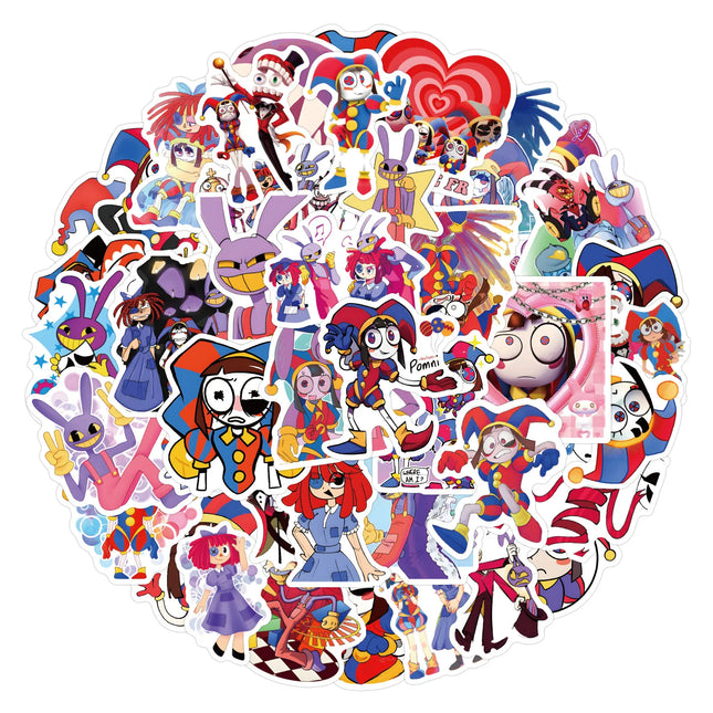 50pcs Cartoon Magic Digital Circus Decoration Handbooks Stationery Water Cups Computer Waterproof Stickers