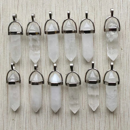 Fast shipping Natural stone quartz aventurine lapis crystal hexagonal pillar Pendants for Jewelry accessories 12pcs Wholesale