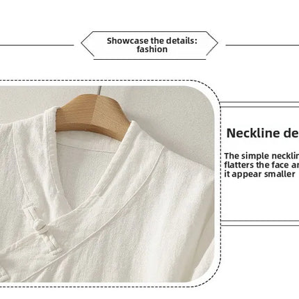 Loose Fit Long Sleeve Shirt New Autumn 2025 Chinese Style Button Zen Study Robe Tea Ceremony Side Buttoned Cotton Linen Shirt