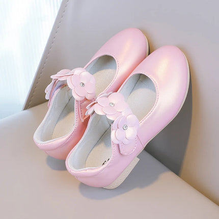 Autumn Girl's Mary Janes Appliques Low Heel Beautiful Kids Princess Shoe Three Colors Pointed Toe Breathable Children Shoe 26-36