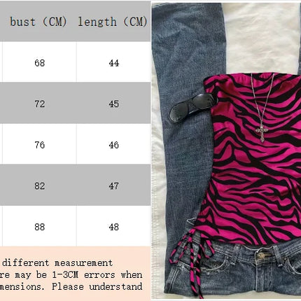 Cropped top - Women's summer vacation pleated lace-up leopard print vest, sleeveless zebra print top, pink zebra print top,