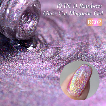 LILY’CUTE 7ml Ultra Shine Cat Eye Nail Polish Rainbow Laser Dual Beam Crystal Nail Gel Varnishes Soak Off Semi Permanent UV Gel