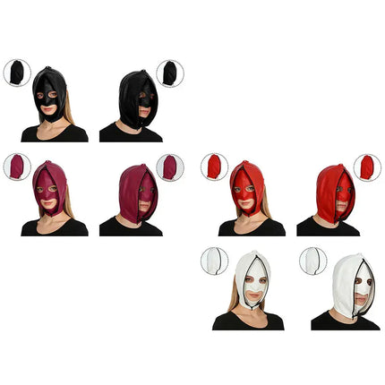 Leather Mask Full Face Double Layer Headgear Zip Head Hood Adjustable Lace-up Leather Bondage Masks Halloween Cosplay Party Mask