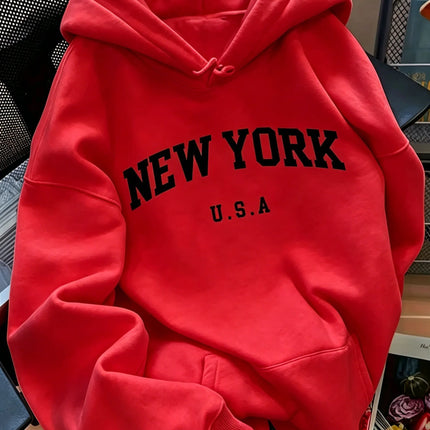 Men Women New York USA Graphic Hoodie  Loose Sweatshirt Vintage Streetwear Casual Soft Fleece Hooded Pullover Autumn Daily Wear