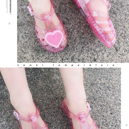 New Summer Children Jelly Princess Sandals Sweet Heart Shaped Girls Toddlers Baby Breathable Hollow Shoes