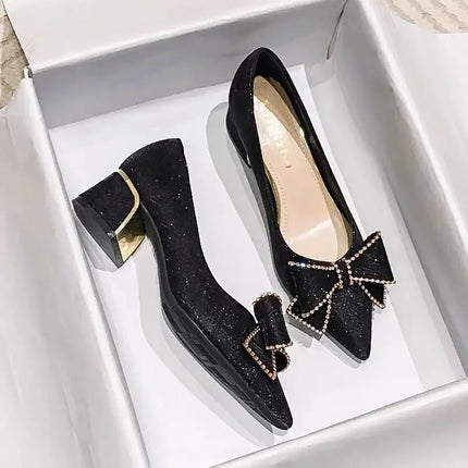 2025 New Style French Style Women's Flats With Thick Heels And Pointed Toes Plus Size Shoes 35-41 Autumn Season Rubber Upper