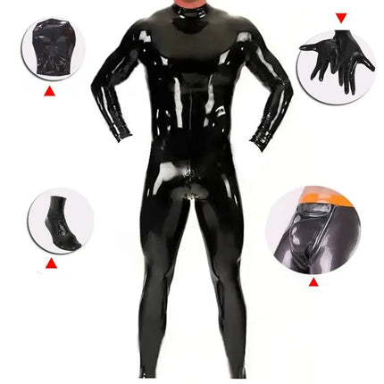 Men Sexy Faux Leather Catsuit PVC Latex Bodysuit Latex Erotic Bodysuit Zipper Open Crotch Latex Jumpsuits