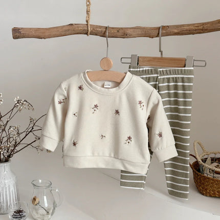 Baby Clothing Sets Autumn Casual 2 PCS Kids Sets Cute Baby Girls Clothes Floral Embroidery Top+Pants 1-3 Years