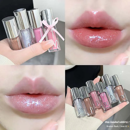 Brown Glitter Lip Glaze Lasting Shimmer Mirror Water Lip Gloss Waterproof Jelly Plumping Lipstick Make Up Moisturizing Lip Tint