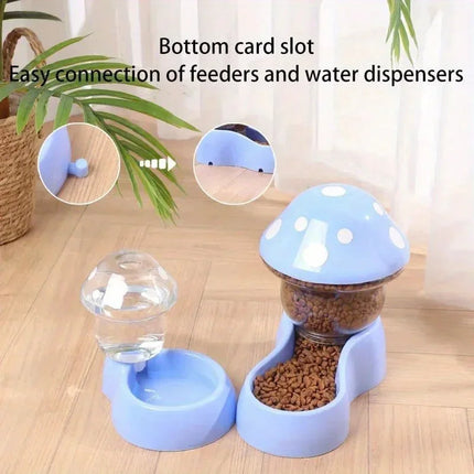 New Cat Pet Automatic Feeder Water Dispenser Cute Mushroom Large Capacity Food Container Pet Bowl Water Storage Device Supplies