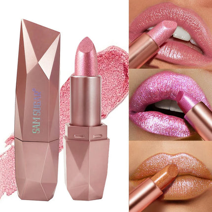 Pearlescent Pink Glitter Velvet Lipstick Metallic Diamond Lipsticks Waterproof Lasting Shimmer Lips Gloss Women Makeup Cosmetic