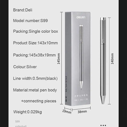 Deli Metal Gel Pens 0.5mm black ink Refill Sign Pen Stationery Smooth Writing Business Pen School Office Supplies for Kid Gift