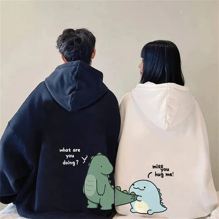 Autumn And Winter Cute Rock Dinosaur Fashion Print Men's Casual Harajuku Y2k Cartoon Couple Hoodie As a Gift for Couples