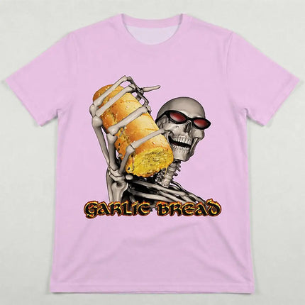 2026 New Garlic Bread Funny Meme Graphic T-Shirt Men's Women's Skull Pattern Print Tee Y2K Streetwear Fun Short-Sleeve Top
