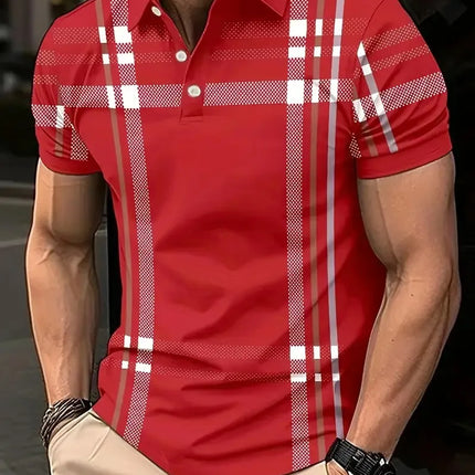The 2025 summer new men's POLO shirt features a casual fashionable comfortable soft and breathable 3D striped pattern print
