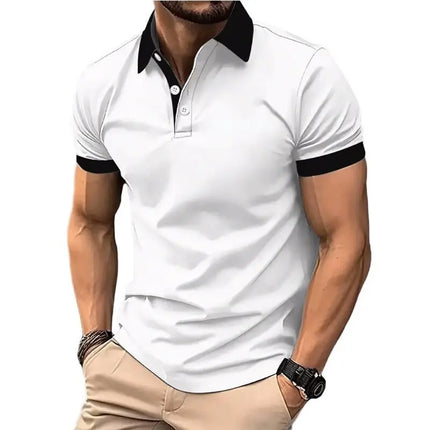 Men's Summer Button Polo Collar Short Sleeved Men's Summer Short Sleeved Polo Shirt Simple and Elegant Men's Top