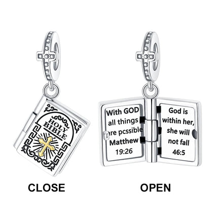 925 Sterling Silver Hope and Salvation Book Golden Holy Bible Cross Religion Pendant Fit Charms Bracelets Women DIY Jewelry Gift