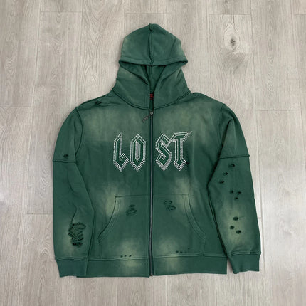 High Street Lose Rhineston Brilliant Shinning Zipper Hooded Hoodies for Men Cardigan Terry Loose Casual Sweatshirt Jacket