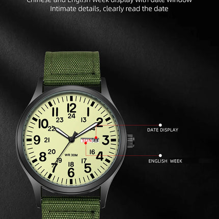 2024 TPW Field Watch Easy-Read Fabric Strap 24-Hour Display Quartz Movement