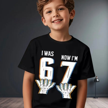 67 Meme T-Shirt for Kids 6-7 Years Old Birthday Party Gifts Summer Short Sleeve Tees Crew Neck Graphic Y2k Children's Clothing