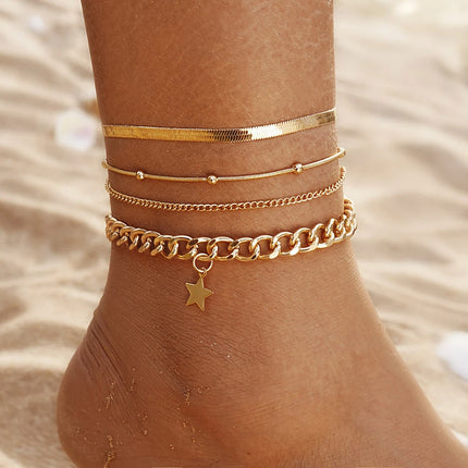 Bohemia Gold Color Snake Ankle Bracelet Set For Women Butterfly Key Lock Charm Multiple Styles Anklet Chain On Leg Boho Jewelry