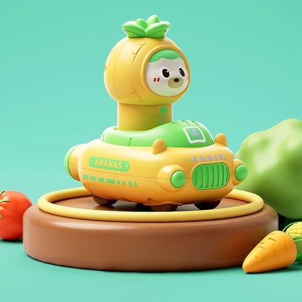Baby Presses Fruit Cart Toy Cartoon Color Cognitive Inertia Slid Children Car Toy Hand Eye Coordination Parent-child Interaction