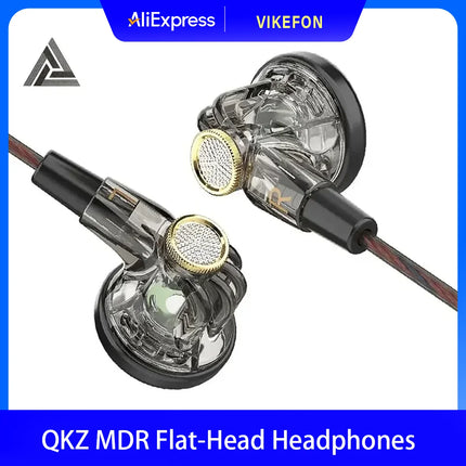 QKZ MDR Flat-Head Headphones 16MM Large Dynamic HIFI Bass Sport Earbuds Music Wired Earphones 3.5MM AUX Headset In Ear With Mic