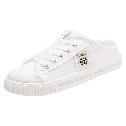 Womens Half Slipper Sneakers Comfortable Women Casual Shoe Lace-up Women Flat Shoes Breathable Canvas Shoes Anti-slip Zapatillas