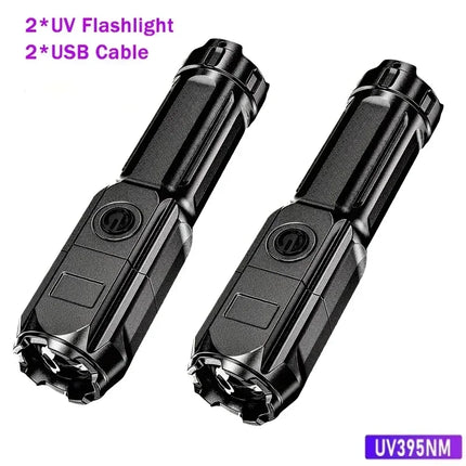 Portable UV Flashlight UV 395NM Zoomable ABS Torch 3 Modes Camping Ultraviolet Flashlights For Pet Stacks Fluorescent Detection