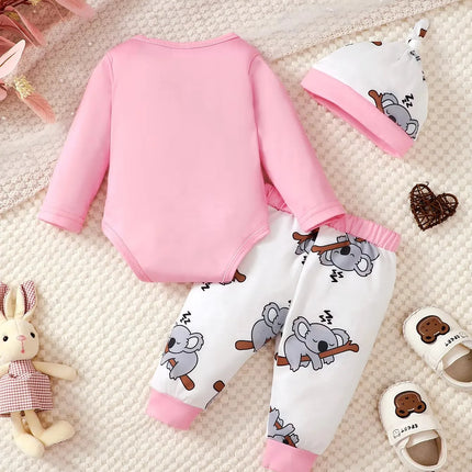 Newborn Baby Girl Clothing set Cute Koala Long Sleeve Top+ Pants+Hat 3PCS Outfits for 1-18 Months Infant Girl Spring&Autumn Wear