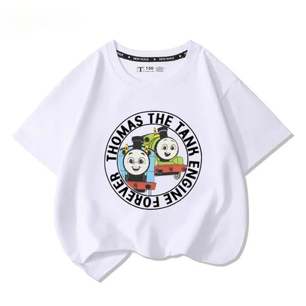Thomas the Tank Engine short-sleeved t-shirt, new children's cartoon tops, boys' and girls' summer fashion, 100% cotton comfortable t-shirt.