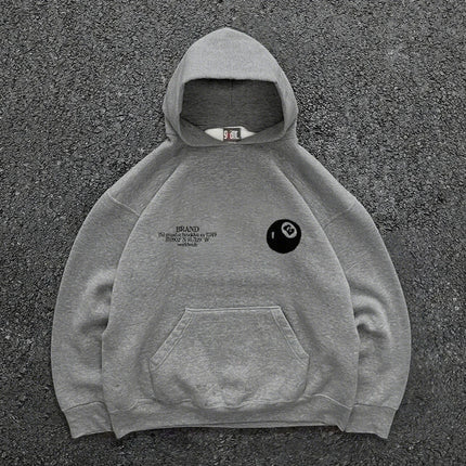 Retro 8-ball pattern hooded men's streetwear,oversized pullover, casual and fashionable sportswear, daily wear and hip-hop style