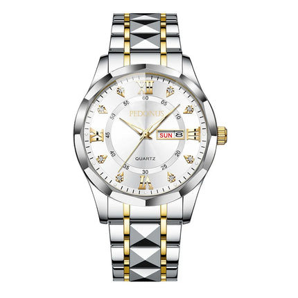 Top Brand Watch Men's Trendy Business High Quality Steel Strap Chinese English Dual Calendar Male Fashion Quartz Wristwatches