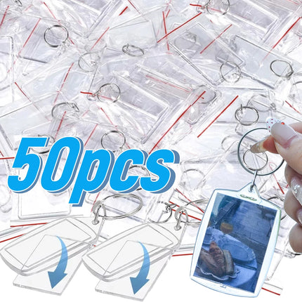 50/1pcs Transparent Rectangle Blank Acrylic Insert Keychain Photo Picture Frame Keyring Holder DIY Split Ring KeyChain Gifts