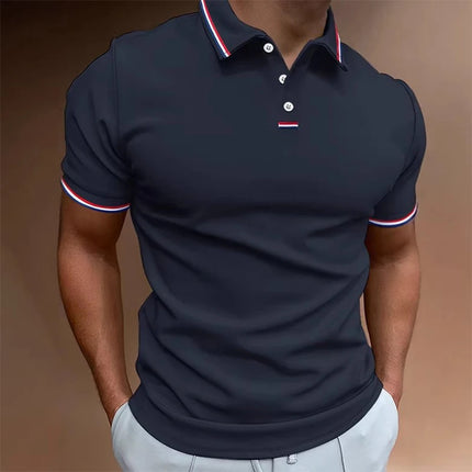 Men's Quick-Drying Solid Color Polo Shirt Summer Elastic Collared Short-Sleeved Sports T-Shirt for Active Wear