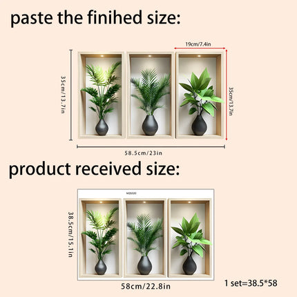 Green Plants Wall Sticker Potted Mural Simulation Painting for Living Room Home Decor Background Wall Art Removable Decals