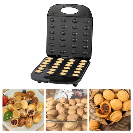 【PASSIONE 】Electric Walnut Cookie Maker 24 Holes Mold Maker Mini Nut Waffle Bread Machine Breakfast Pan Cake Maker