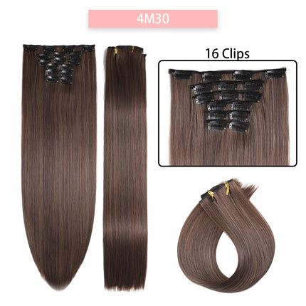 24Inchs 16 Clips in Synthetic Hair Extensions Long Straight Hairstyle Synthetic brown Black Hairpieces Heat Resistant False Hair