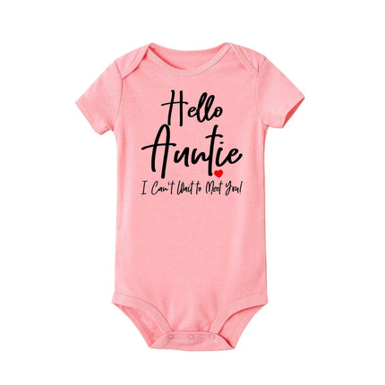 Hello Auntie I Can't Wait To Meet You Announcement Baby Toddler Bodysuits Pregnancy Clothes Boy Girl Romper Infant Shower Gifts