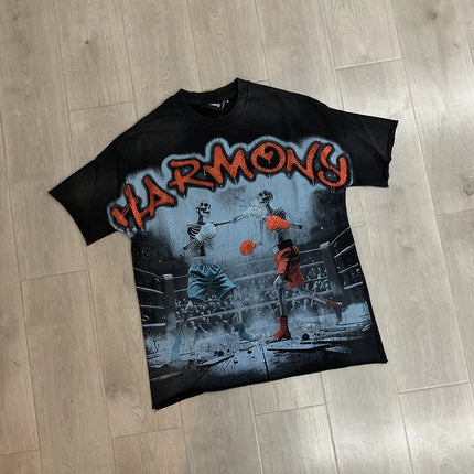 Graffiti Streerwear Washed Letter Shinning Diamond Short Sleeve Mens Tshirts Crew Neck Pure Cotton Baggy Rhinestone Top Tees