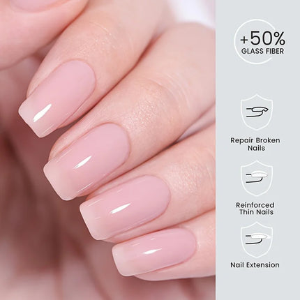15g Quick-Build Fiberglass Gel for Damaged for nails, Transparent Fiber Rubber Base Gel Polish for Strengthening And Building