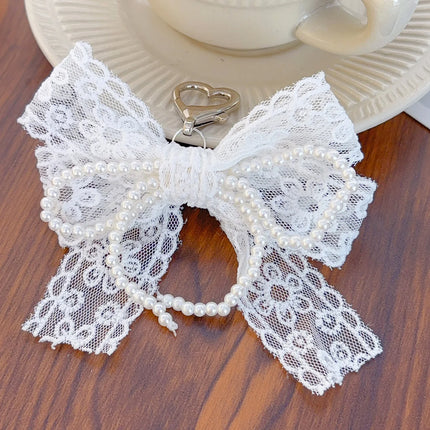 Korean Cute Lace Bow Pearl Beaded Phone Pendant Chain Accessories Aesthetic Ballet Shoes Camera Bag Decoration Keychain Gift