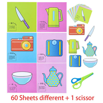 49-91pcs Learn Scissor Skills Cut Paper Craft Toys Safety Scissors Preschool Cutting Practice Activity Book Toddlers Kids Gifts