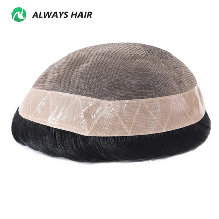 Alwayshair Fine Mono Men Short Toupee 5” Indian Hair Men’s Capillary Prosthesis Monofilament 120 130 Hair System 9x11