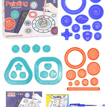 Spirograph Spiral Art Drawing Kit for kids, Fun Shapes Drawing Art Set Classic Gear Design Toys Drawing Rulers with book