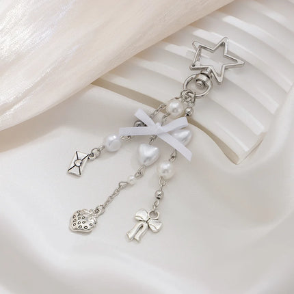 Cute Anti Loss Keychain Y2K Fashion Creamy Style Sweet Bag Small Pendant Fresh Butterfly Bow Pink Star Beaded Buckle Decoration