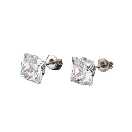 Classic Stainless Steel Square Crystal Zirconia Studs Earrings For Women/Men 4 Prong Tragus Cartilage Earring Trend Jewelry 2023